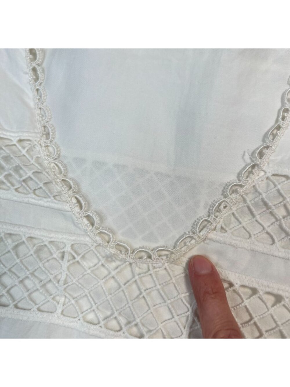 Alexis Lace Mini Dess Boho Bell Sleeve Striped Shift Ivory White  XS - Picture 11 of 11